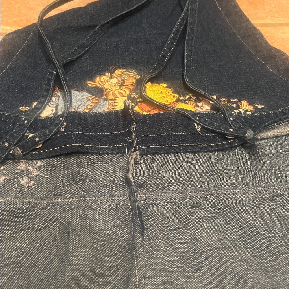 Vintage Disney Pooh Bear Floral Embroidered Denim Apron Dress. No tag SMALL - Picture 7 of 7